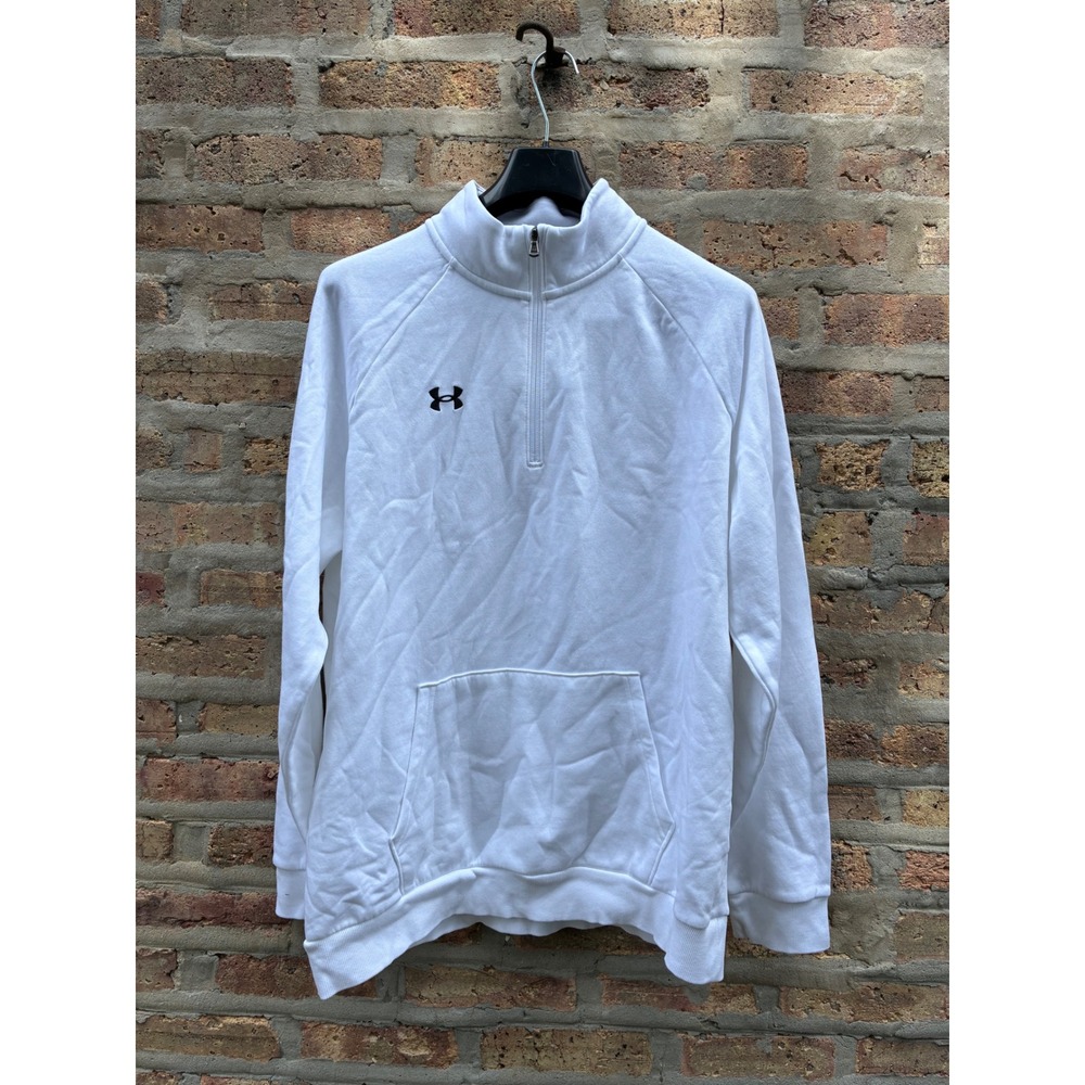 Under Armour Mens XL White Rival Fleece 1/4 Zip Pullover Sweatshirt Pocket